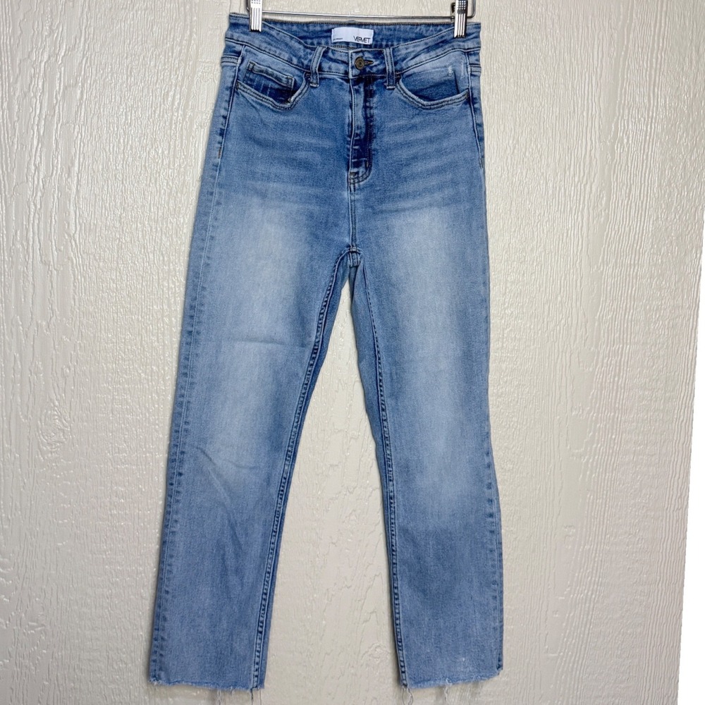 Vervet Los Angeles High Rise Straight Leg Jeans Light Wash Raw Hem  Sz 27